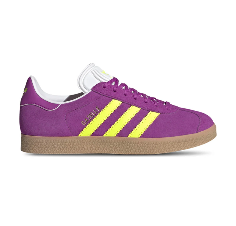 adidas Gazelle Purple and Bright Yellow Low-Top Sneakers with Gum-Tone Sole