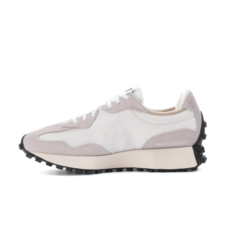 New Balance White & Light Gray Sneakers with Black N Logo