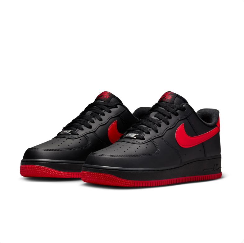 Nike Air Force 1 Black & Red Low-Top Sneakers