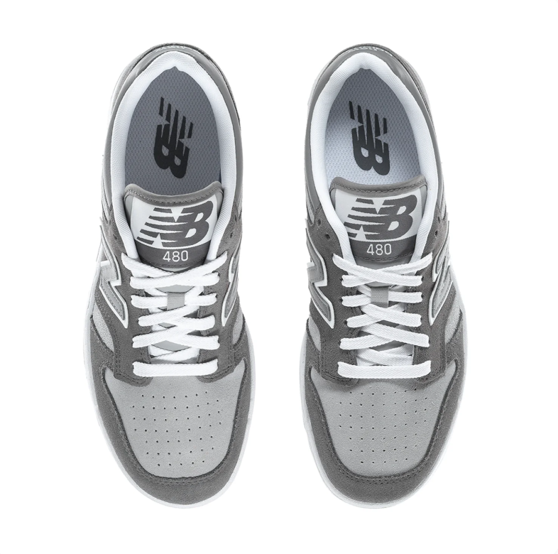 New Balance 480 Gray & White Low-Top Sneakers