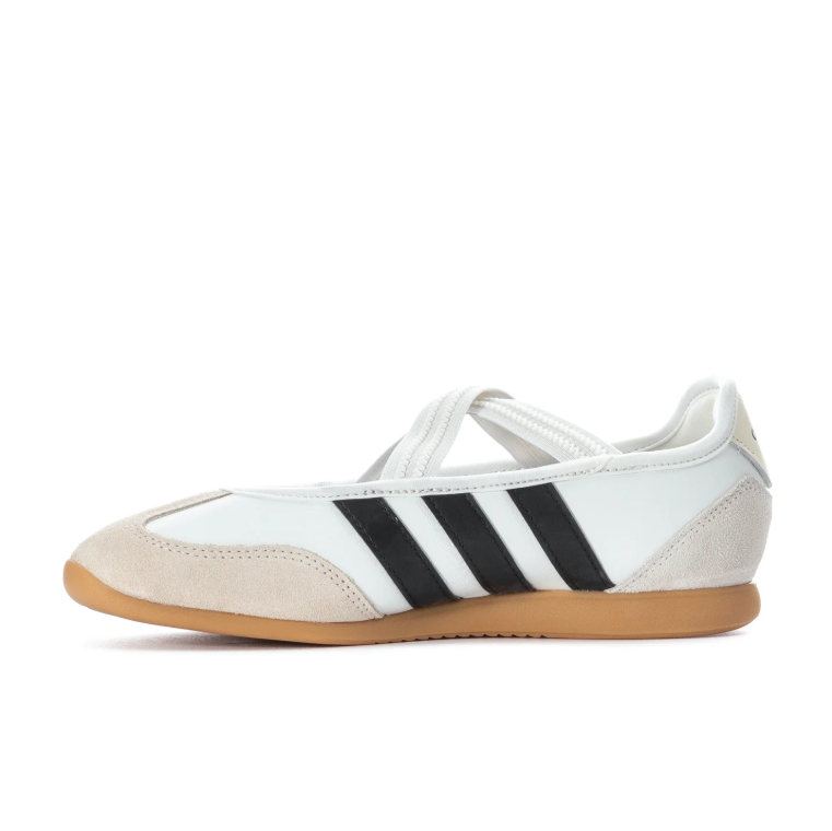 adidas White & Black Cross-Strap Ballet Sneakers with Gum Sole