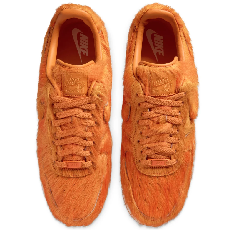 Nike Air Force 1 Orange Shaggy-Textured Low-Top Sneakers