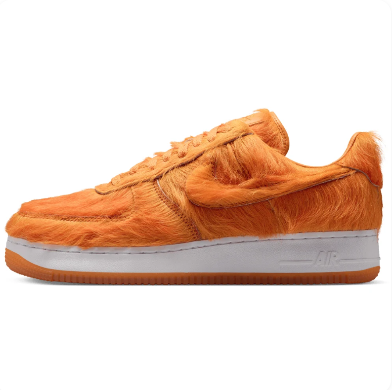 Nike Air Force 1 Orange Shaggy-Textured Low-Top Sneakers