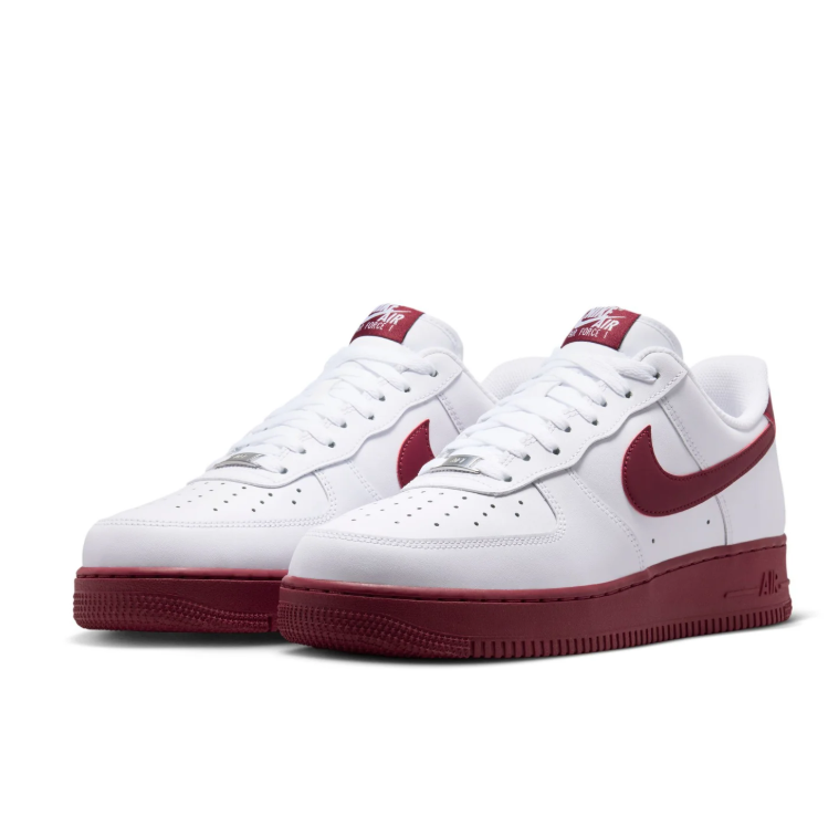 Nike Air Force 1 White and Burgundy Low-Top Sneakers