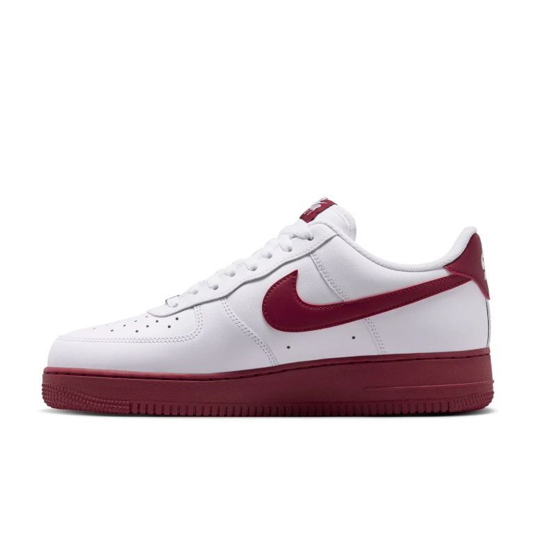 Nike Air Force 1 White and Burgundy Low-Top Sneakers
