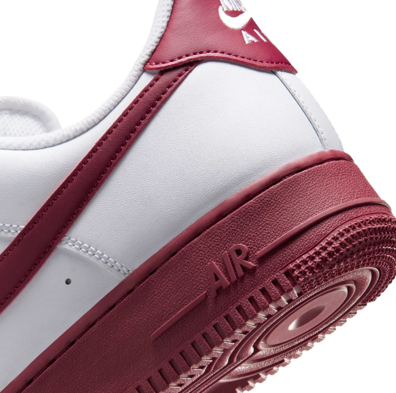 Nike Air Force 1 White and Burgundy Low-Top Sneakers
