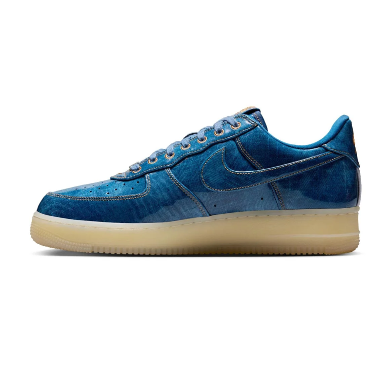 Nike Air Force 1 Blue Denim-Look Low-Top Sneakers with Cream Sole