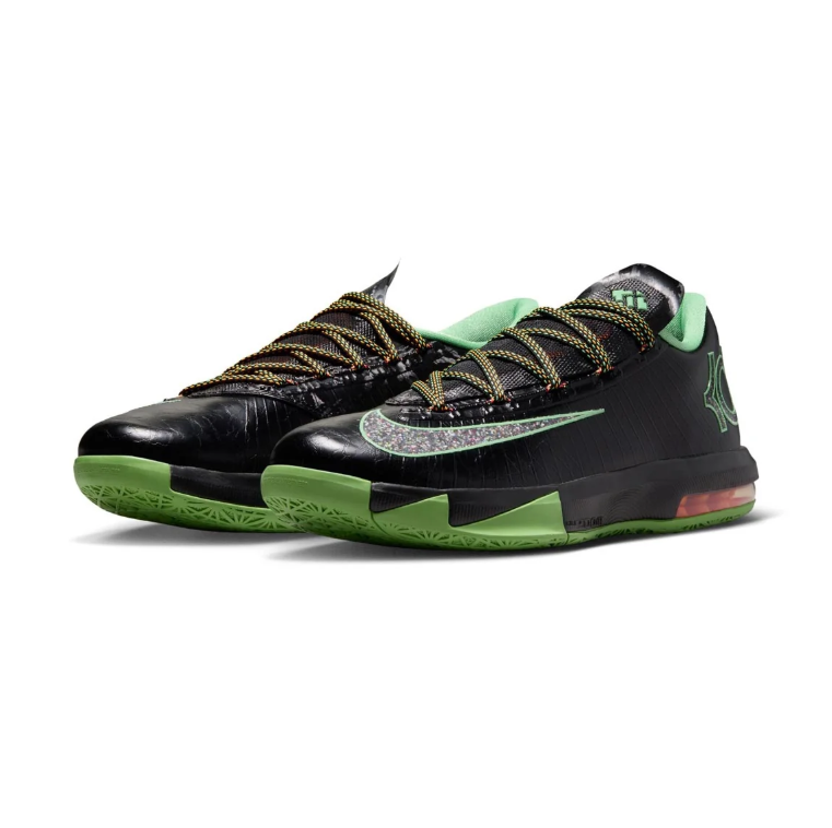 Nike KD 6 Black and Green Sneakers with Silver-Tone Swoosh