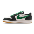 Air Jordan Black and White Low-Top Sneakers with Green Swoosh and Gum Outsole