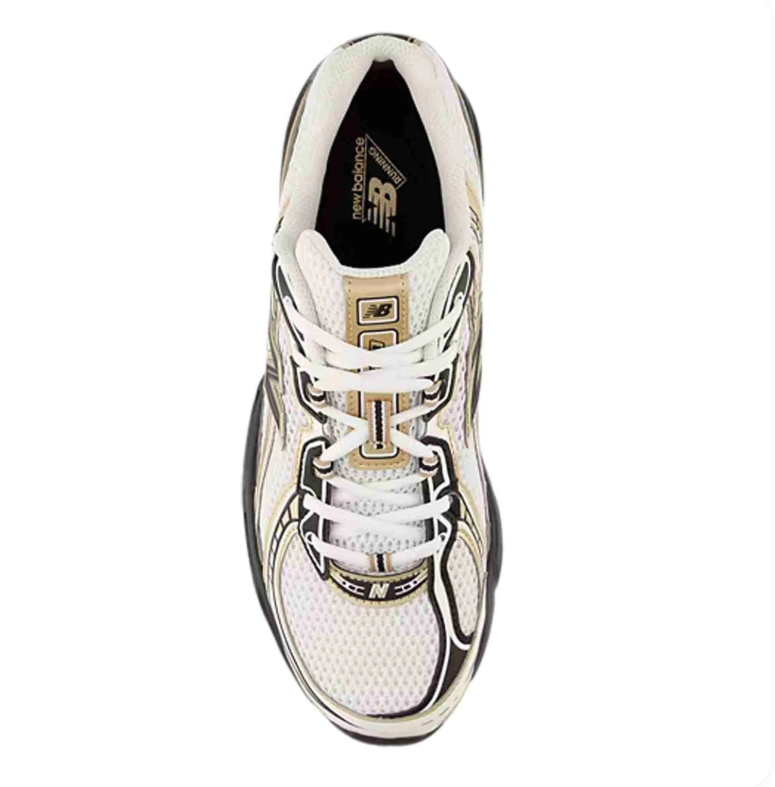 New Balance 530 White and Gold-Tone Sneakers with Black Sole