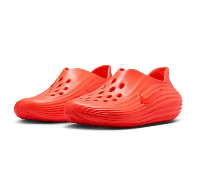 Nike Bright Red Slip-On Clogs with Sculpted Ripple Detailing