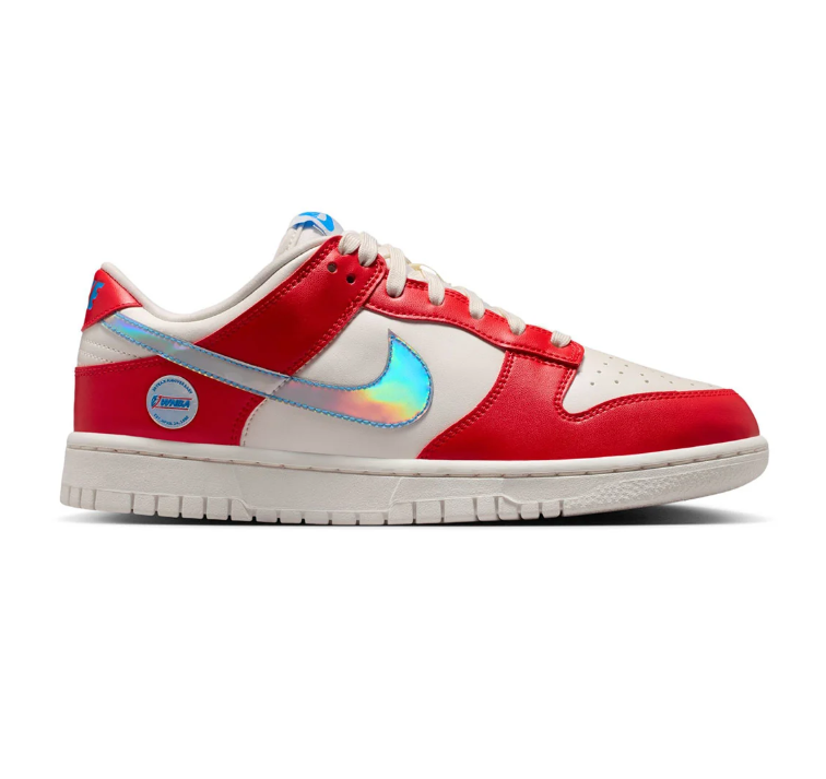 Nike Red and Off-White Low-Top Sneakers with Iridescent Swoosh