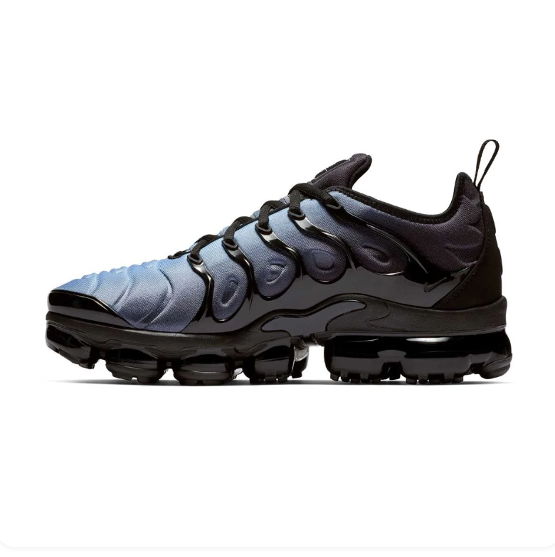 Nike Blue-Grey and Black Sneakers with Sculpted Panels and Segmented Sole