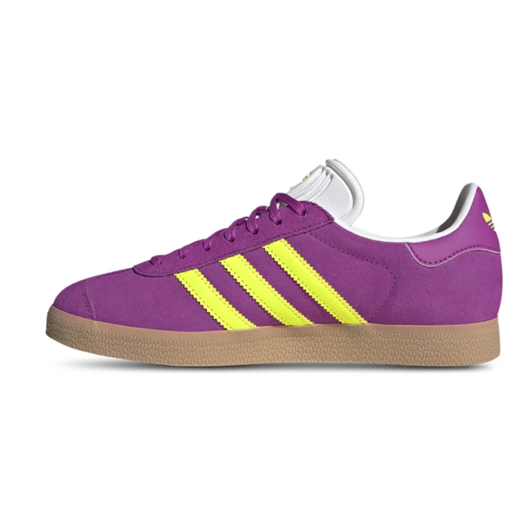 adidas Gazelle Purple and Bright Yellow Low-Top Sneakers with Gum-Tone Sole