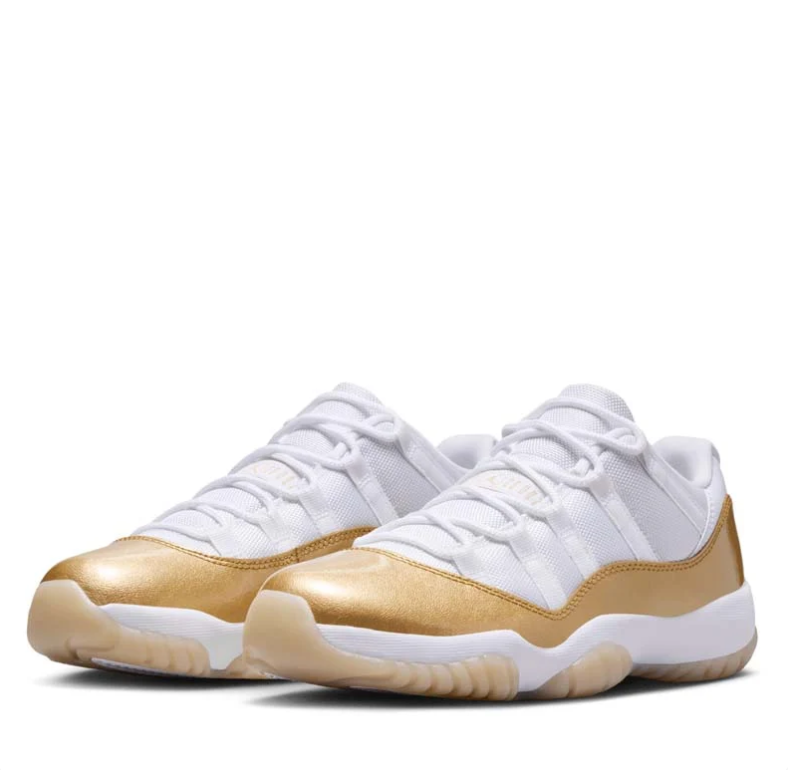 Jordan White and Metallic Gold Low-Top Sneakers with Translucent Sole