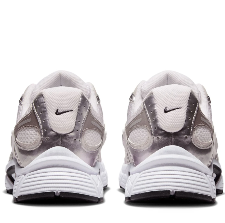 Nike White and Metallic Silver Mesh Sneakers with Black Swoosh Details