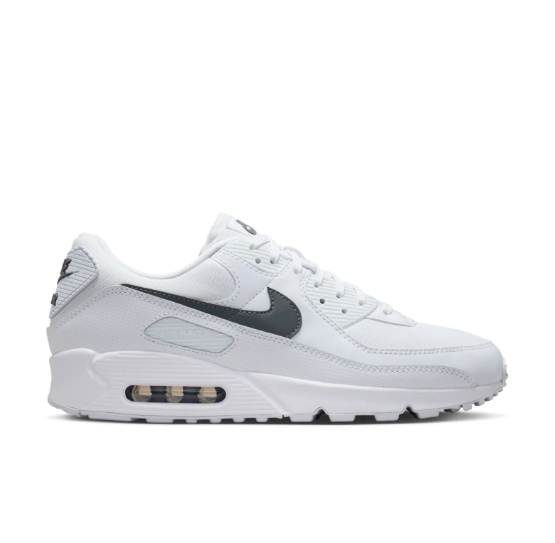 Nike Air Max White Sneakers with Dark Grey Swoosh and Visible Heel Window