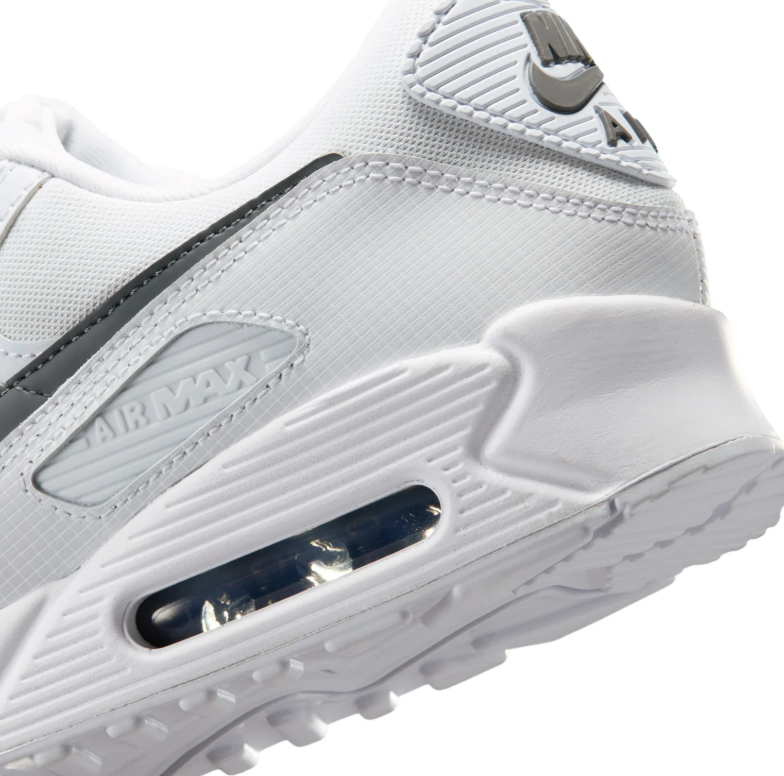Nike Air Max White Sneakers with Dark Grey Swoosh and Visible Heel Window