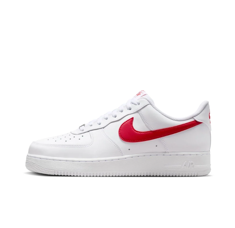 Nike Air Force 1 White Low-Top Sneakers with Red Swoosh