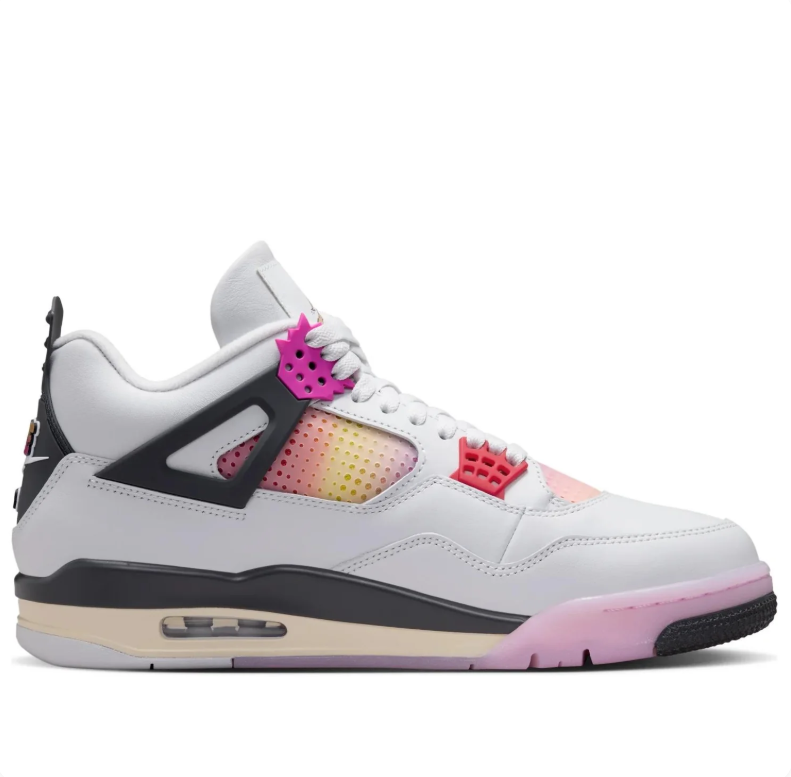 Jordan White and Pink Sneakers with Gradient Panels and Black Accents