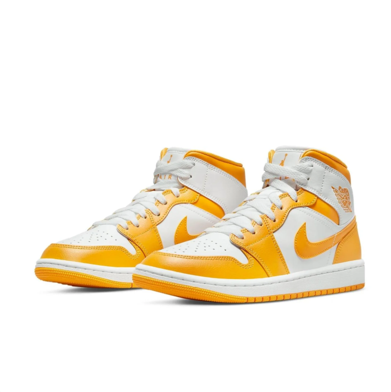 Jordan White and Golden Yellow Mid-Top Sneakers with Matching Swoosh
