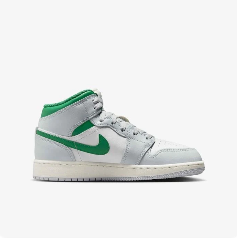 Jordan White and Light Grey Mid-Top Sneakers with Green Accents