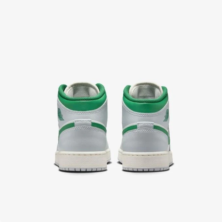 Jordan White and Light Grey Mid-Top Sneakers with Green Accents
