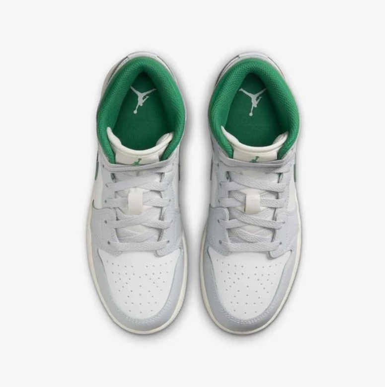 Jordan White and Light Grey Mid-Top Sneakers with Green Accents