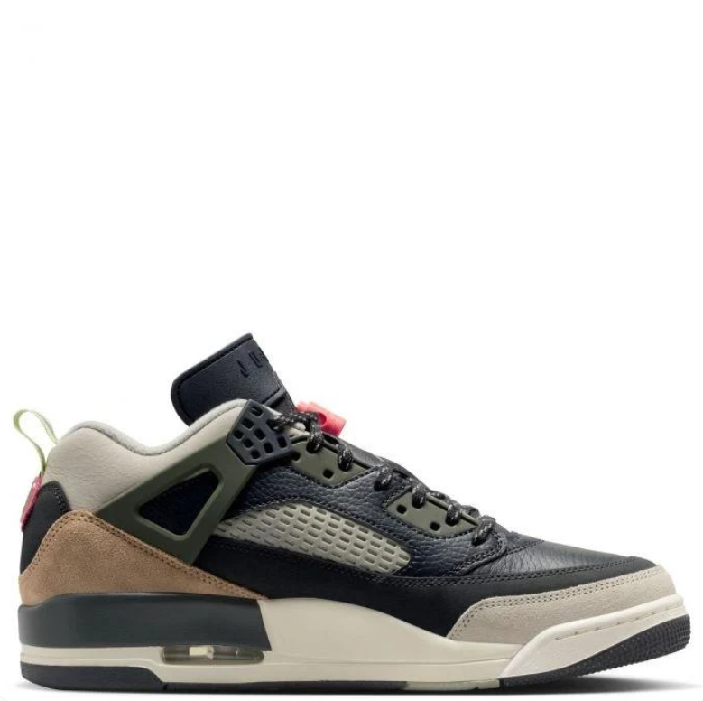 Jordan Black and Olive Sneakers with Tan Heel Panels and Coral Accents