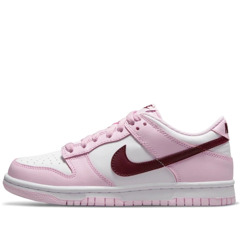 Nike White and Pale Pink Low-Top Sneakers with Burgundy Swoosh