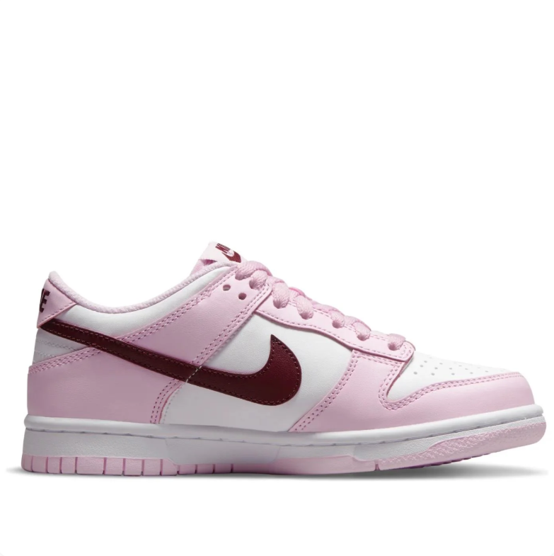 Nike White and Pale Pink Low-Top Sneakers with Burgundy Swoosh