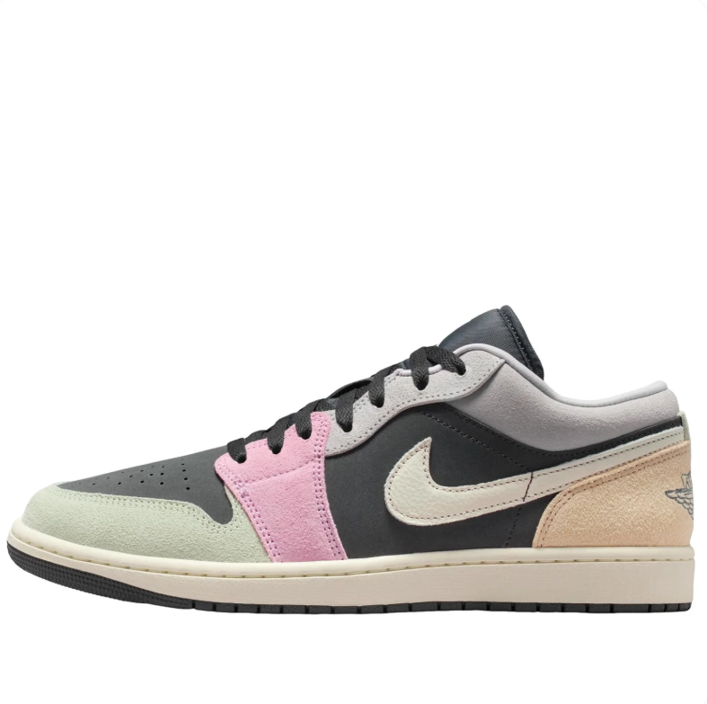 Jordan Black Low-Top Sneakers with Pastel Green, Pink and Peach Panels