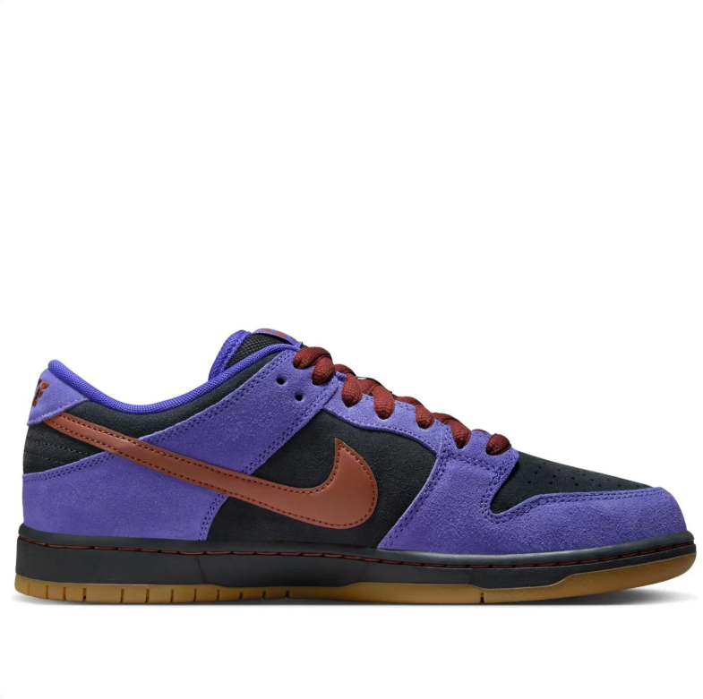 Nike Purple and Black Low-Top Sneakers with Rust Brown Swoosh and Gum-Tone Sole