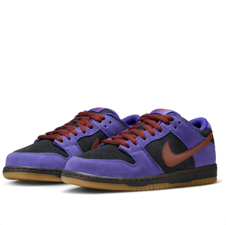 Nike Purple and Black Low-Top Sneakers with Rust Brown Swoosh and Gum-Tone Sole