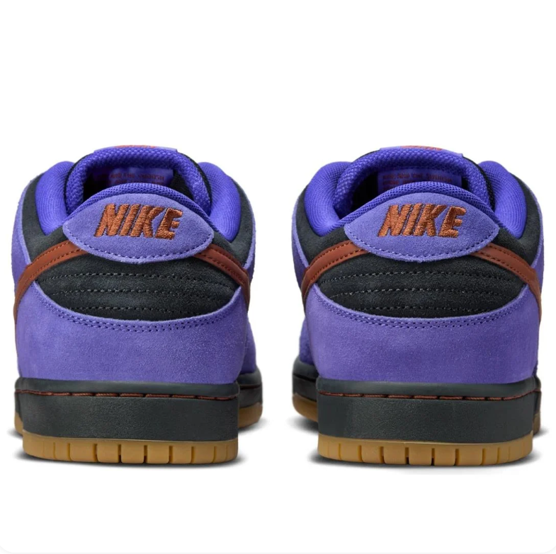 Nike Purple and Black Low-Top Sneakers with Rust Brown Swoosh and Gum-Tone Sole