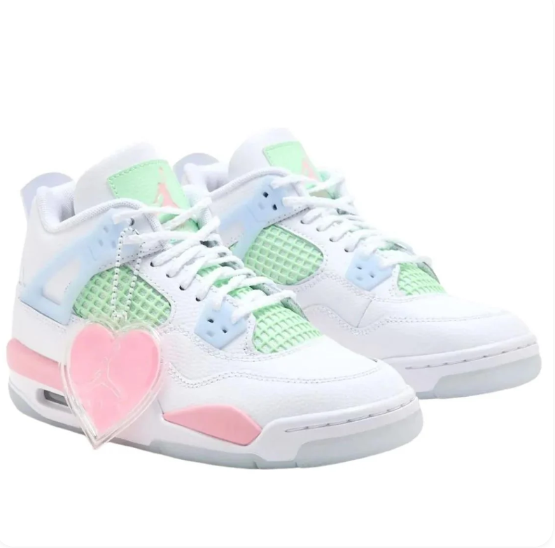 Jordan White Sneakers with Mint Green, Pastel Blue and Pink Details