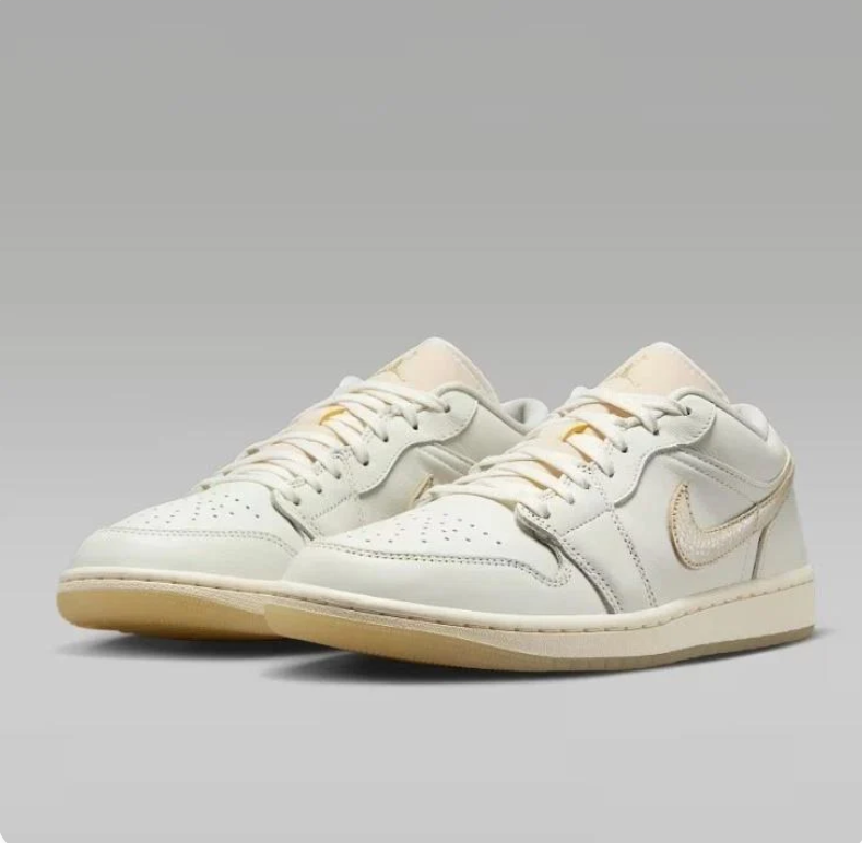 Jordan Off-White Low-Top Sneakers with Beige Swooshes and Gum-Tone Soles