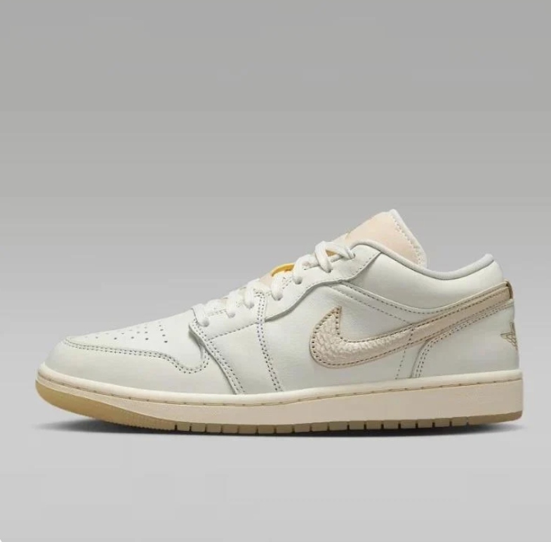 Jordan Off-White Low-Top Sneakers with Beige Swooshes and Gum-Tone Soles