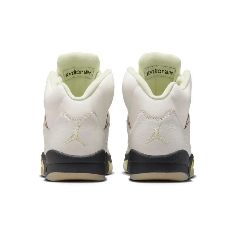 Jordan Off-White High-Top Sneakers with Pale Yellow Accents and Black Midsoles