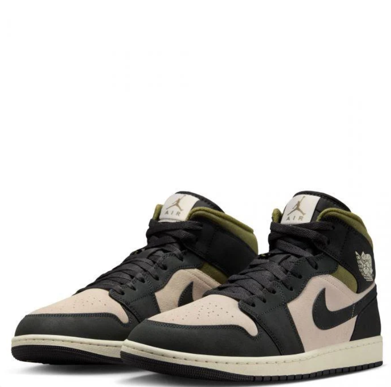 Jordan Black and Beige High-Top Sneakers with Olive Green Collars