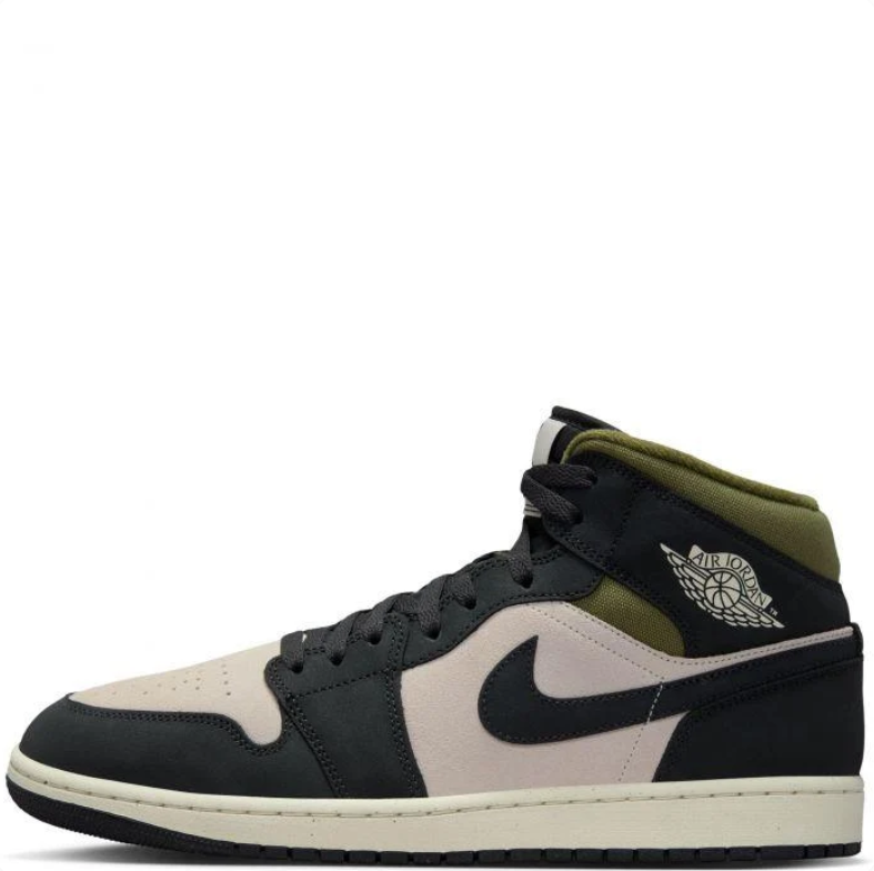 Jordan Black and Beige High-Top Sneakers with Olive Green Collars