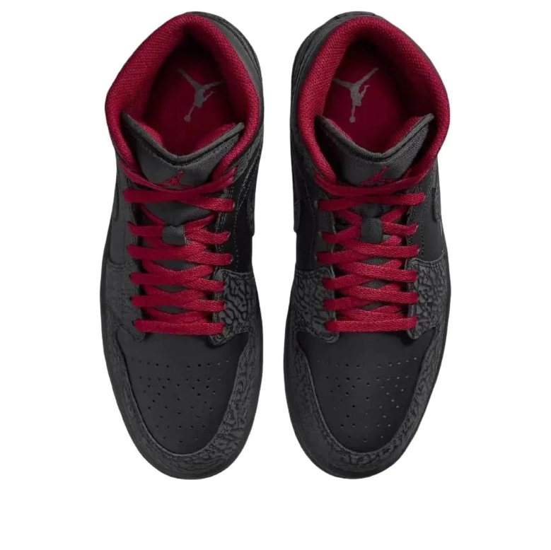 Jordan Black High-Top Sneakers with Elephant-Pattern Overlays and Red Laces