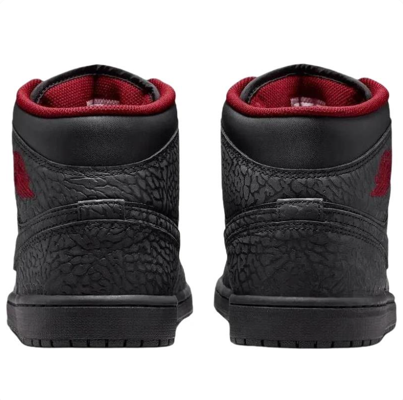 Jordan Black High-Top Sneakers with Elephant-Pattern Overlays and Red Laces