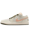 Jordan Off-White Low-Top Sneakers with Peach Swooshes and Olive Laces
